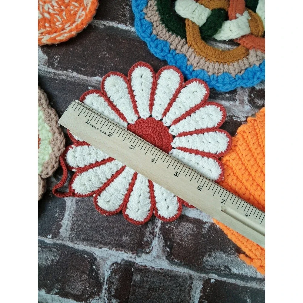 Lot Of 6 Vintage Crochet Pot Holders Trivets Handmade Kitchen Decor 70s 80s